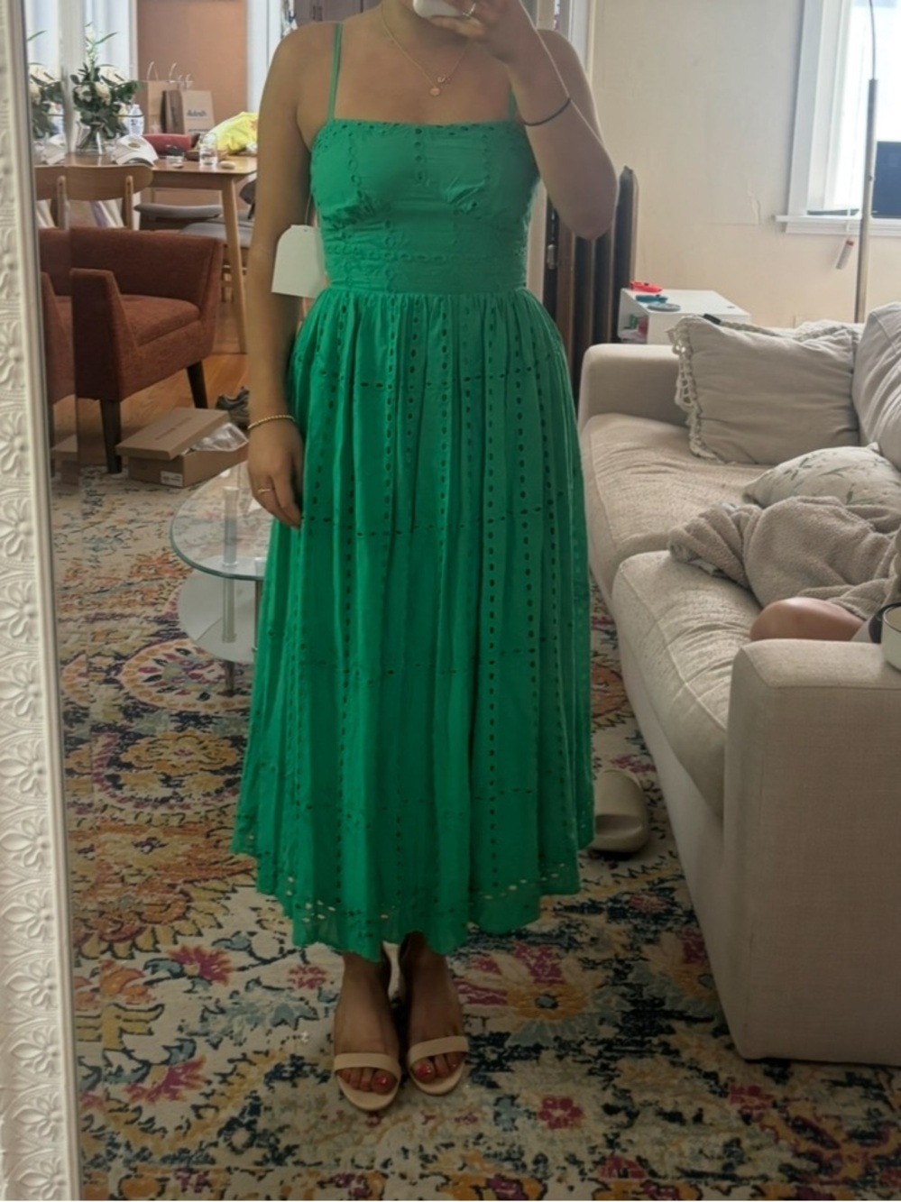 Amor Green Eyelet Midi Dress